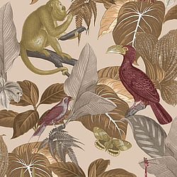 Galerie Wallcoverings Product Code 18504 - Into The Wild Wallpaper Collection - Beige Red Colours - Tropical Life Design