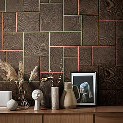 Galerie Wallcoverings Product Code 33251 - Natural Opulence Wallpaper Collection - Brown Colours - Wood Block Design