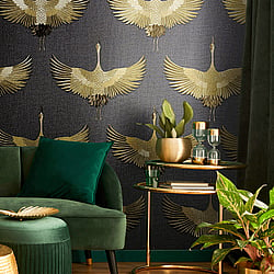 Galerie Wallcoverings Product Code 34532 - Kumano Wallpaper Collection - Black, Gold Colours - Stork Design