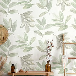 Galerie Wallcoverings Product Code 34708 - The New Design Book Wallpaper Collection - White,Green Colours - Twig Leaf Design