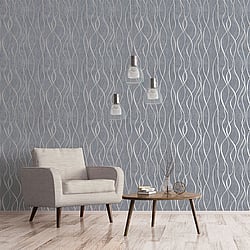 Galerie Wallcoverings Product Code G67720 - Special Fx Wallpaper Collection - Blue Silver Grey Colours - Glitter Ribbons Design