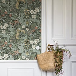 Galerie Wallcoverings Product Code S83103 - Sommarang Wallpaper Collection - Green Colours - Swedish Flowers and Leaves Design