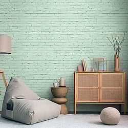 Galerie Wallcoverings Product Code WH45197M - Welcome Home Murals Wallpaper Collection - Green Colours - Fresh Brick Wallscape Design