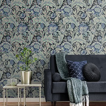 Galerie Wallcoverings Product Code ET12312 - Arts and Crafts Wallpaper Collection - Darkest Blue Beige Green Colours -  
